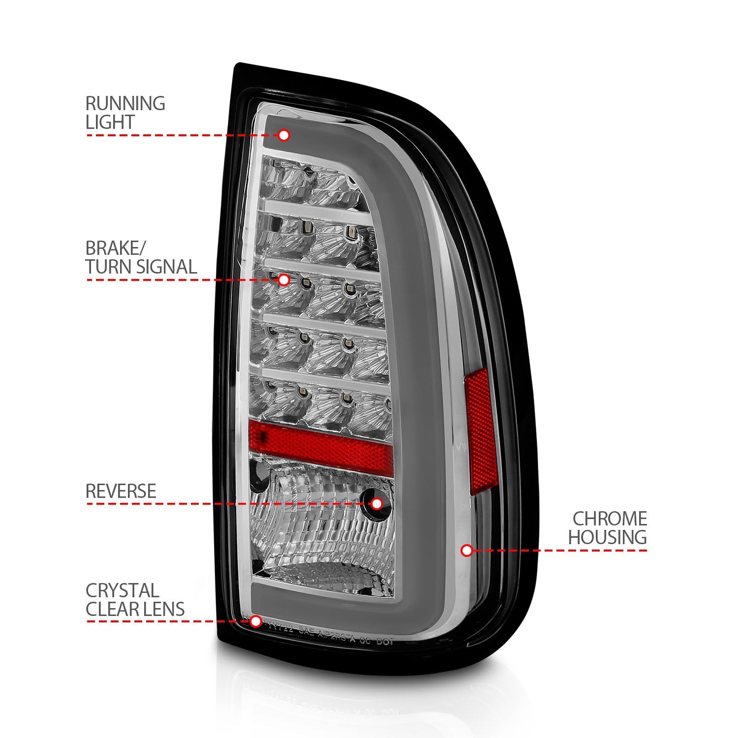 TOYOTA TUNDRA 00-06 LED C-BAR STYLE TAIL LIGHTS CHROME (STD BED REGULAR CAB, ACCESS CAB)