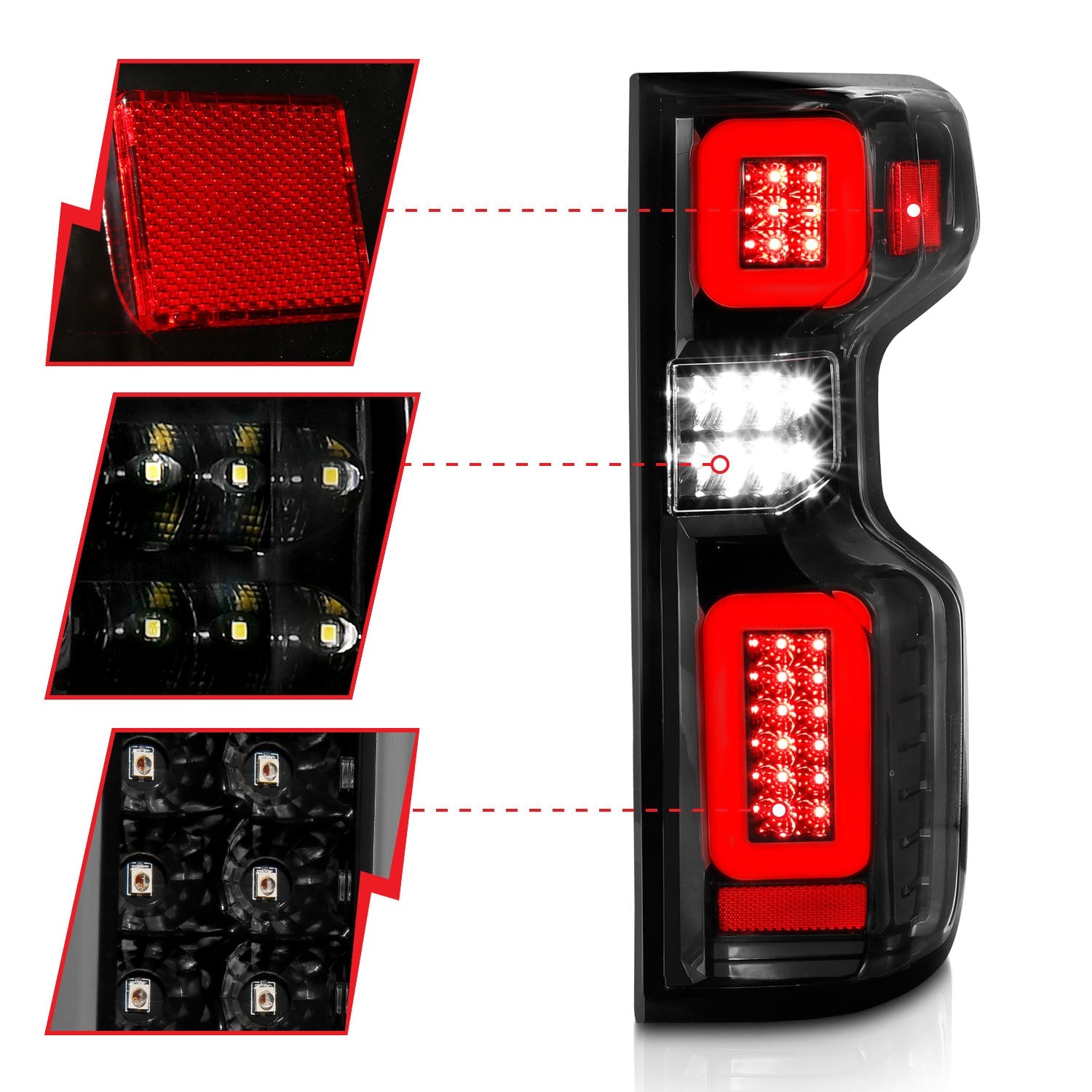 CHEVY SILVERADO 1500 19-26 / 2500HD/3500HD 20-26 FULL LED TAIL LIGHTS BLACK CLEAR LENS W/ SEQUENTIAL SIGNAL (FACTORY LED MODELS)