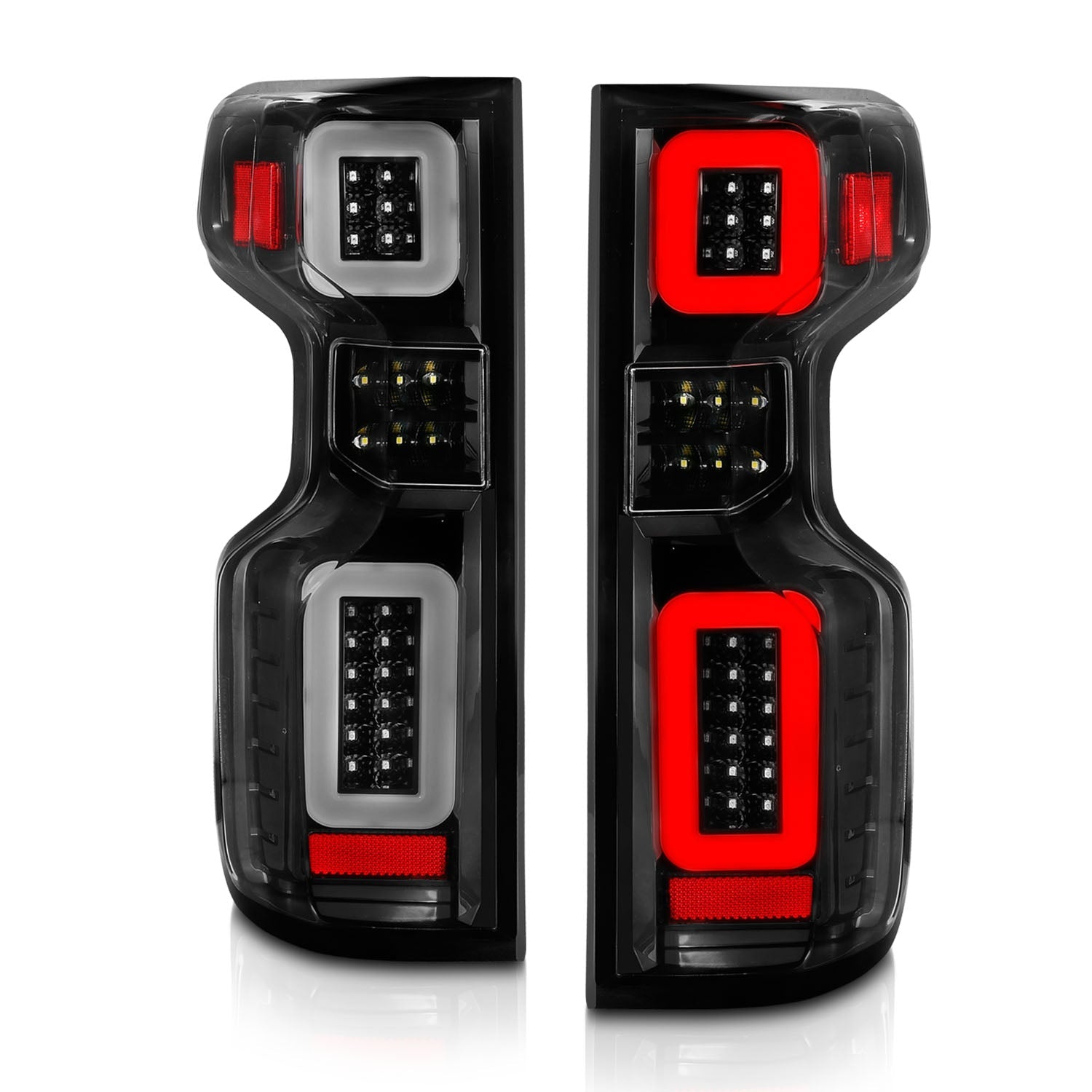 CHEVY SILVERADO 1500 19-26 / 2500HD/3500HD 20-26 FULL LED TAIL LIGHTS BLACK CLEAR LENS W/ SEQUENTIAL SIGNAL (FACTORY LED MODELS)
