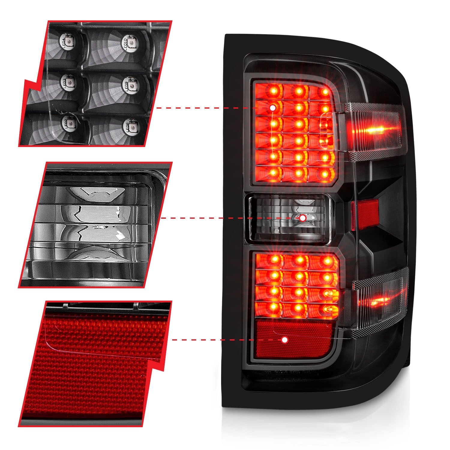 CHEVY SILVERADO 14-18 1500 / 15-19 2500HD/3500HD / GMC SIERRA 15-19 2500HD/3500HD DUALLY LED TAIL LIGHTS BLACK CLEAR (NOT FOR OE FACTORY LED MODELS)