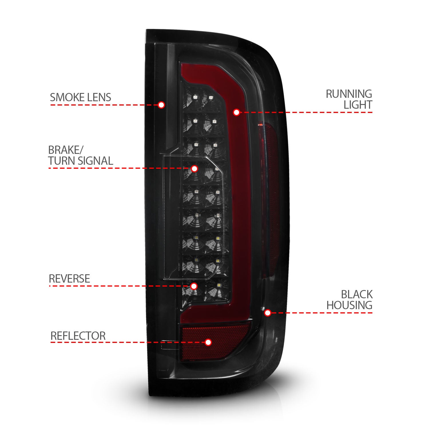 GMC CANYON 15-22 FULL LED TAIL LIGHTS BLACK SMOKE LENS (RED LIGHT BAR)