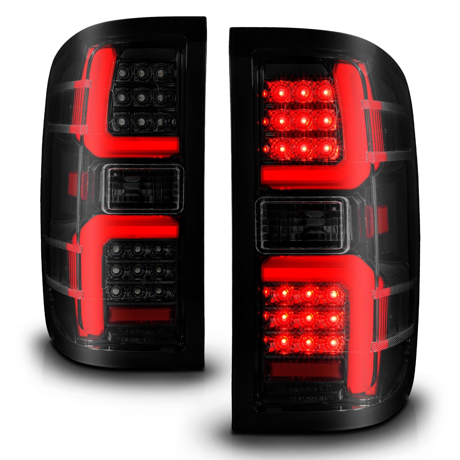 CHEVY SILVERADO 1500 14-18 / 2500HD/3500HD 15-19 / GMC SIERRA 2500HD/3500HD DUALLY 15-19 LED TAIL LIGHTS BLACK SMOKE LENS W/ SEQUENTIAL SIGNAL
