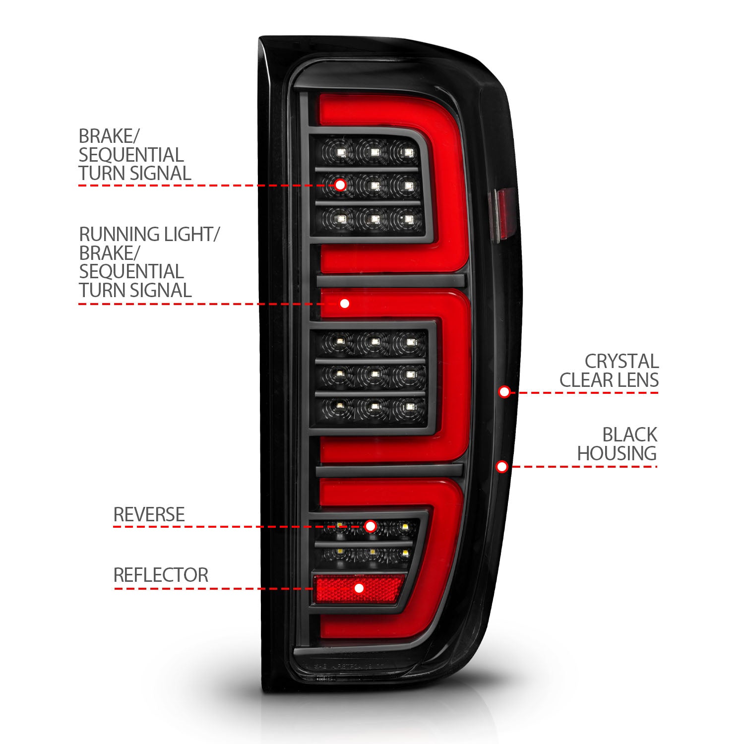 GMC SIERRA 1500 19-23 / 2500HD/3500HD 20-23 FULL LED TAIL LIGHTS BLACK CLEAR LENS W/ INITIATION & SEQUENTIAL SIGNAL (FACTORY LED MODELS)