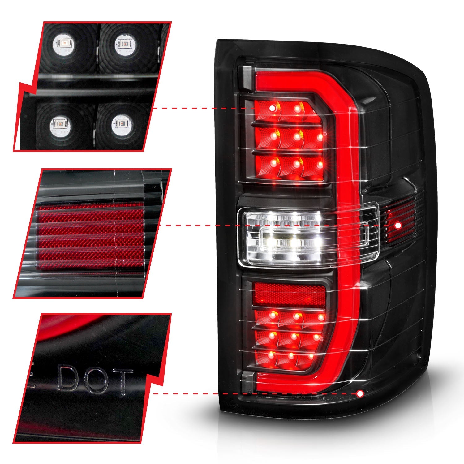 GMC SIERRA 1500 14-18 / 2500HD/3500HD 15-19 FULL LED C BAR STYLE TAIL LIGHTS BLACK CLEAR LENS W/ SEQUENTIAL SIGNAL (DOES NOT FIT OE FACTORY LED MODELS)
