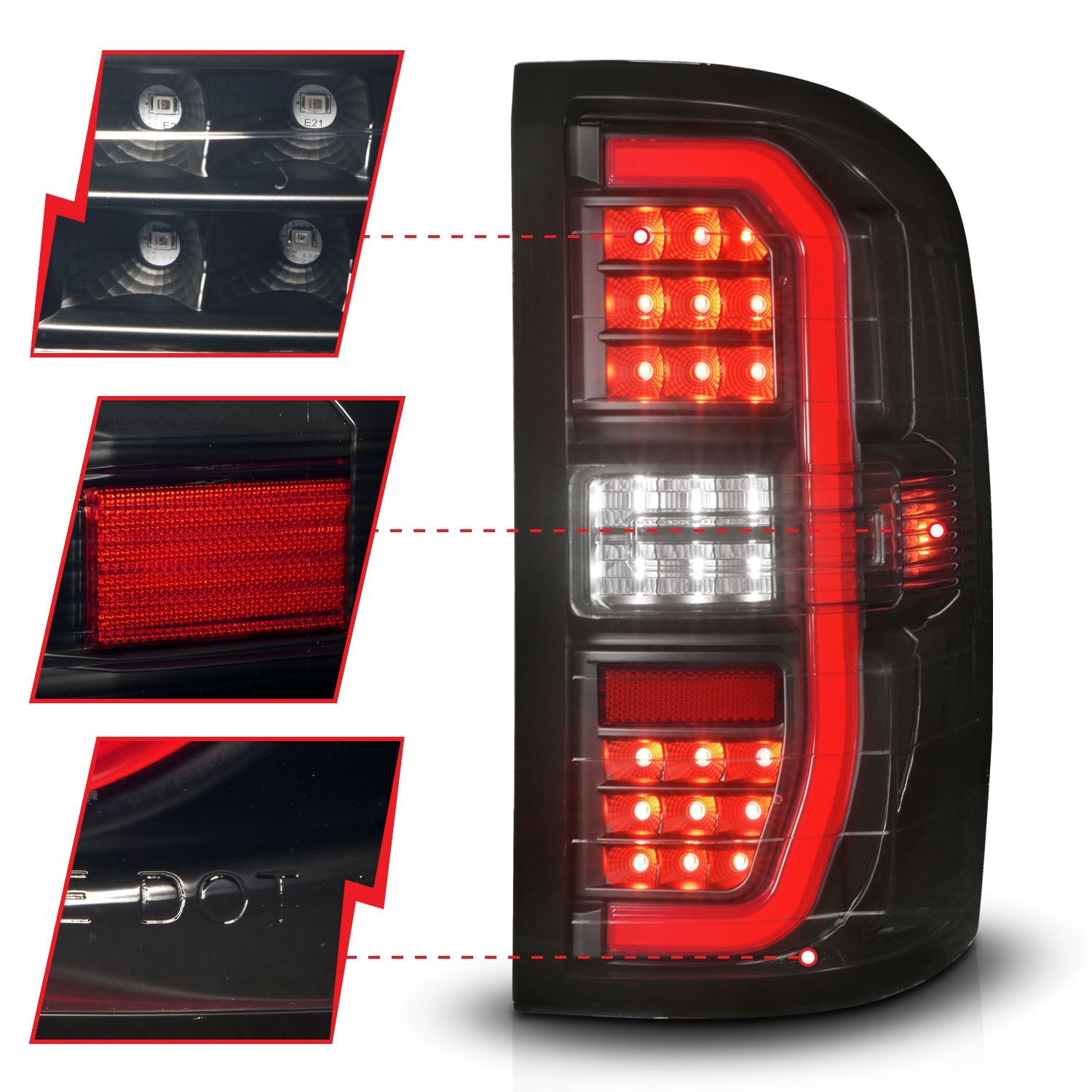 GMC SIERRA 1500 14-18 / 2500HD/3500HD 15-19 FULL LED C BAR STYLE TAIL LIGHTS BLACK SMOKE LENS W/ SEQUENTIAL SIGNAL (DOES NOT FIT OE FACTORY LED MODELS)