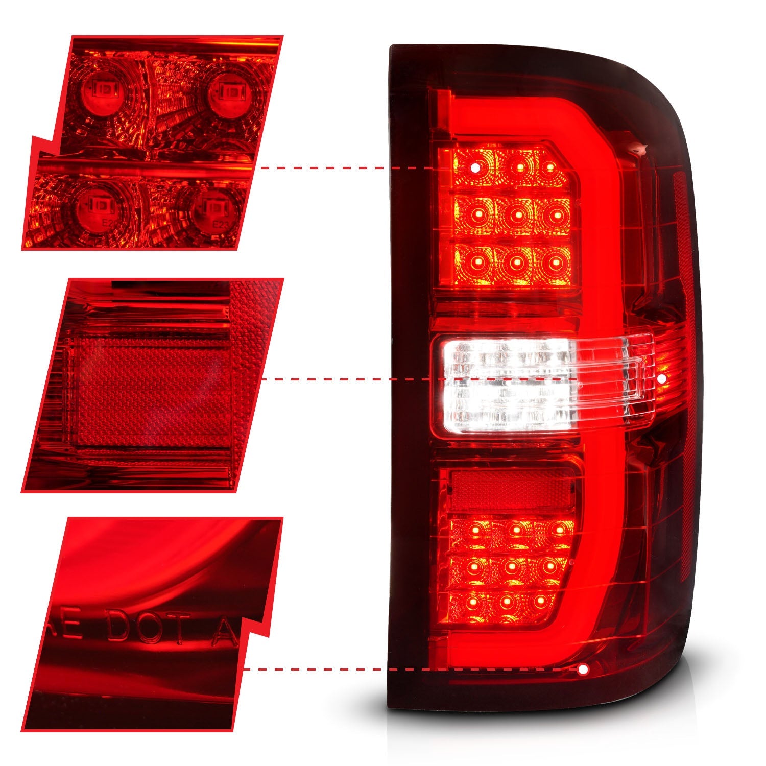 GMC SIERRA 1500 14-18 / 2500HD/3500HD 15-19 FULL LED C BAR STYLE TAIL LIGHTS CHROME RED/CLEAR LENS W/ SEQUENTIAL SIGNAL (DOES NOT FIT OE FACTORY LED MODELS)