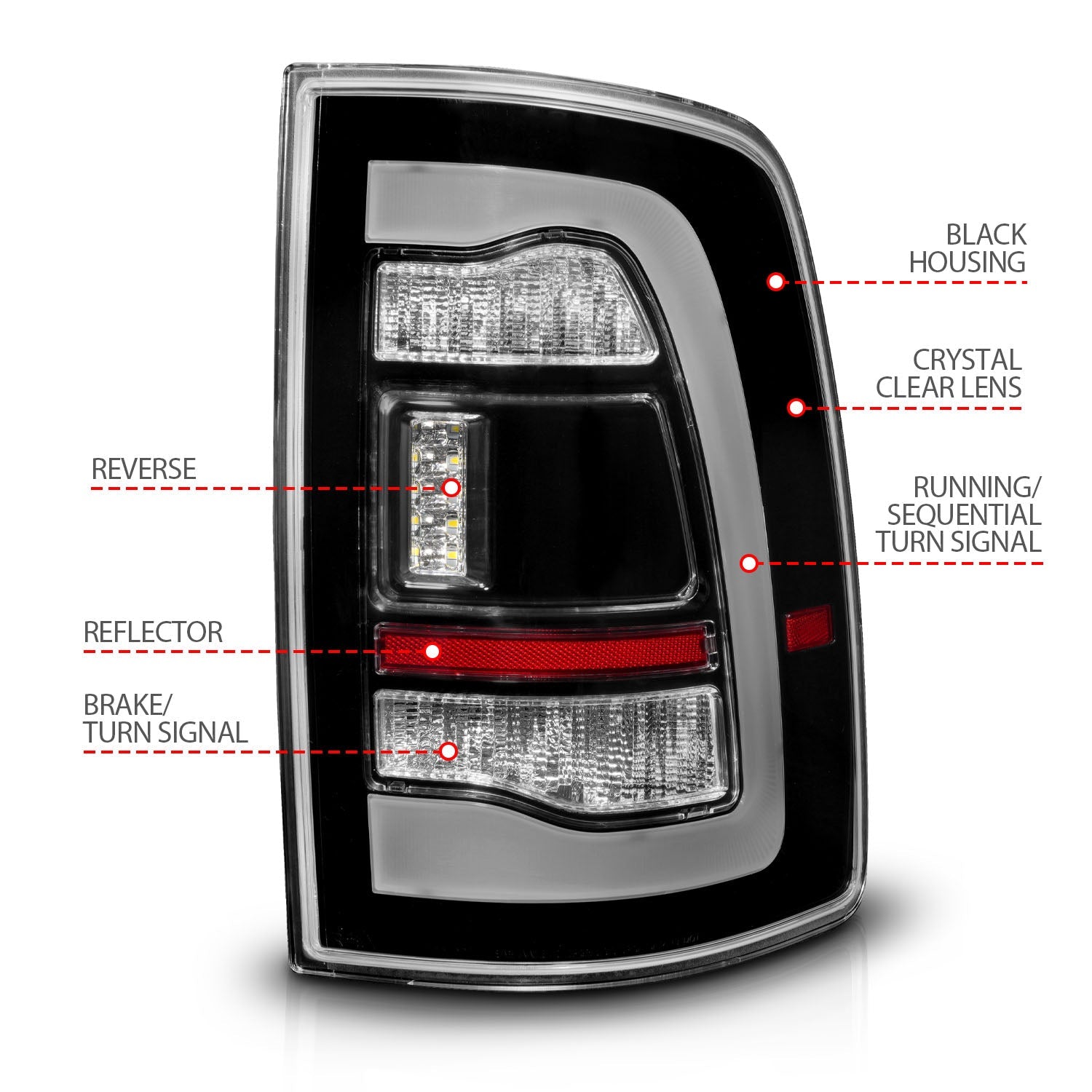 DODGE RAM 1500 09-18 / RAM 2500/3500 10-18 LED TAIL LIGHTS BLACK CLEAR LENS W/ SEQUENTIAL SIGNAL (FOR ALL MODELS)