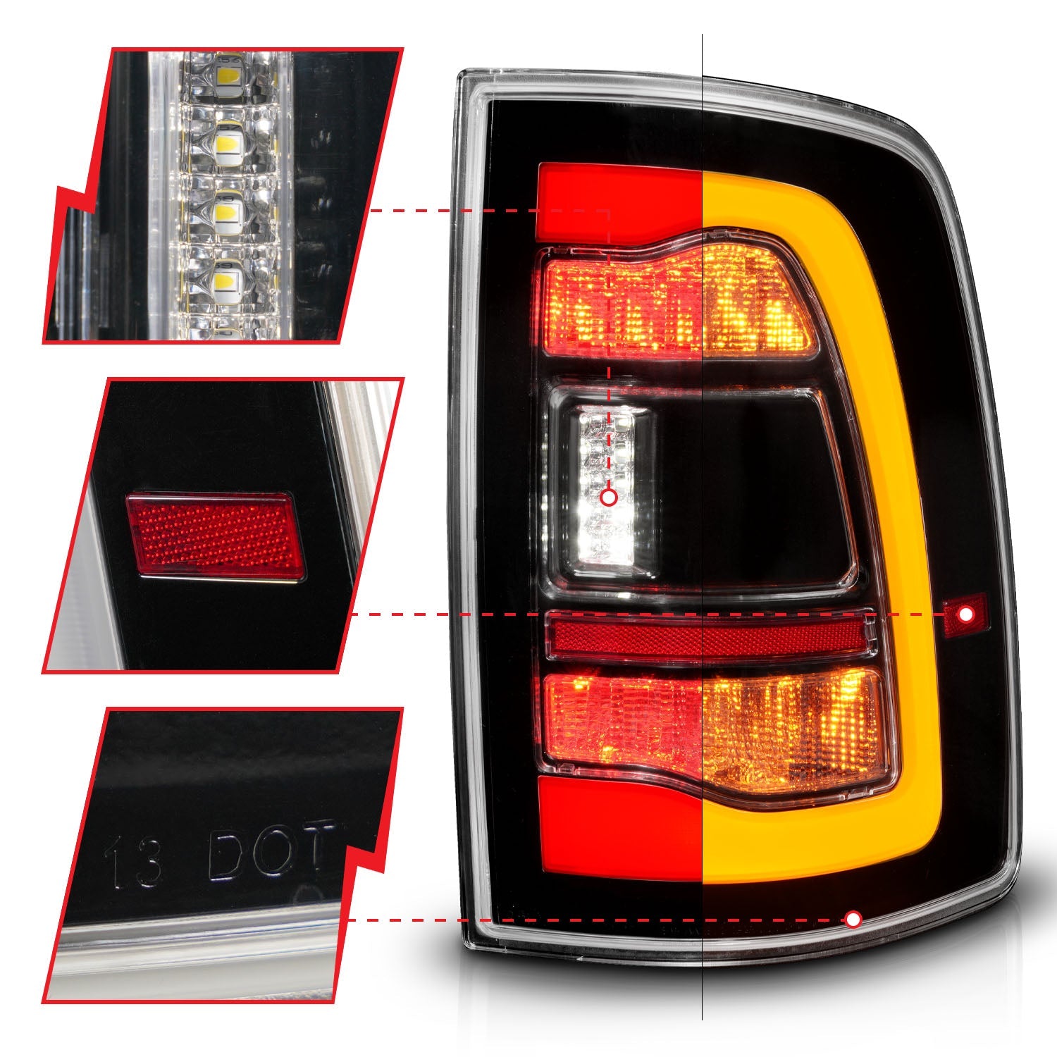 DODGE RAM 1500 09-18 / RAM 2500/3500 10-18 LED TAIL LIGHTS BLACK CLEAR LENS W/ AMBER SEQUENTIAL SIGNAL (FOR ALL MODELS)