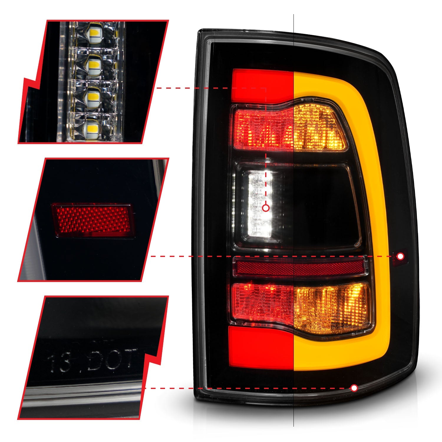 DODGE RAM 1500 09-18 / RAM 2500/3500 10-18 LED TAIL LIGHTS BLACK SMOKE LENS W/ AMBER SEQUENTIAL SIGNAL (FOR ALL MODELS)