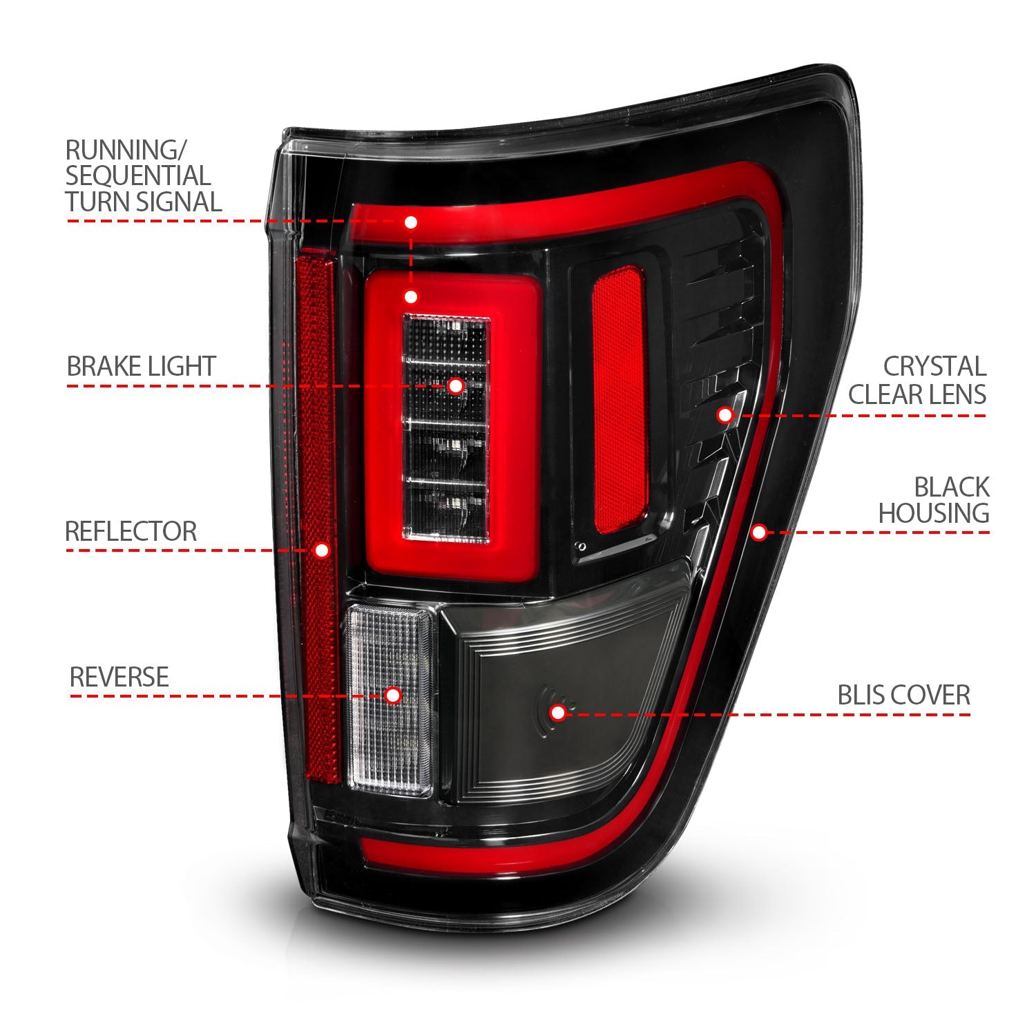 FORD F-150 21-23 FULL LED TAIL LIGHTS BLACK CLEAR LENS W/ INITIATION & SEQUENTIAL (FOR HALOGEN MODEL W/O BLIS & LED MODEL W/ BLIS SYSTEM)