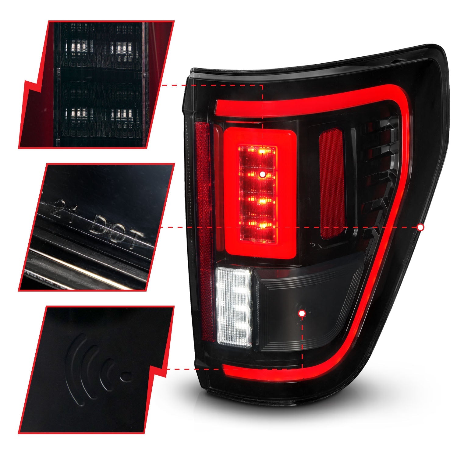 FORD F-150 21-23 FULL LED TAIL LIGHTS BLACK SMOKE LENS W/ INITIATION & SEQUENTIAL (FOR HALOGEN MODEL W/ BLIS SYSTEM)