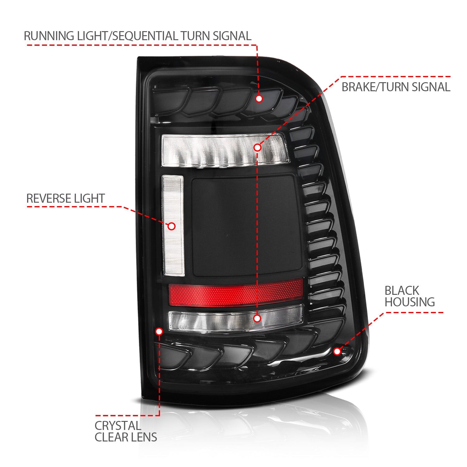 RAM 1500 19-24 FULL LED TAIL LIGHTS BLACK CLEAR LENS W/ SEQUENTIAL SIGNAL (FOR FACTORY LED MODELS ONLY)