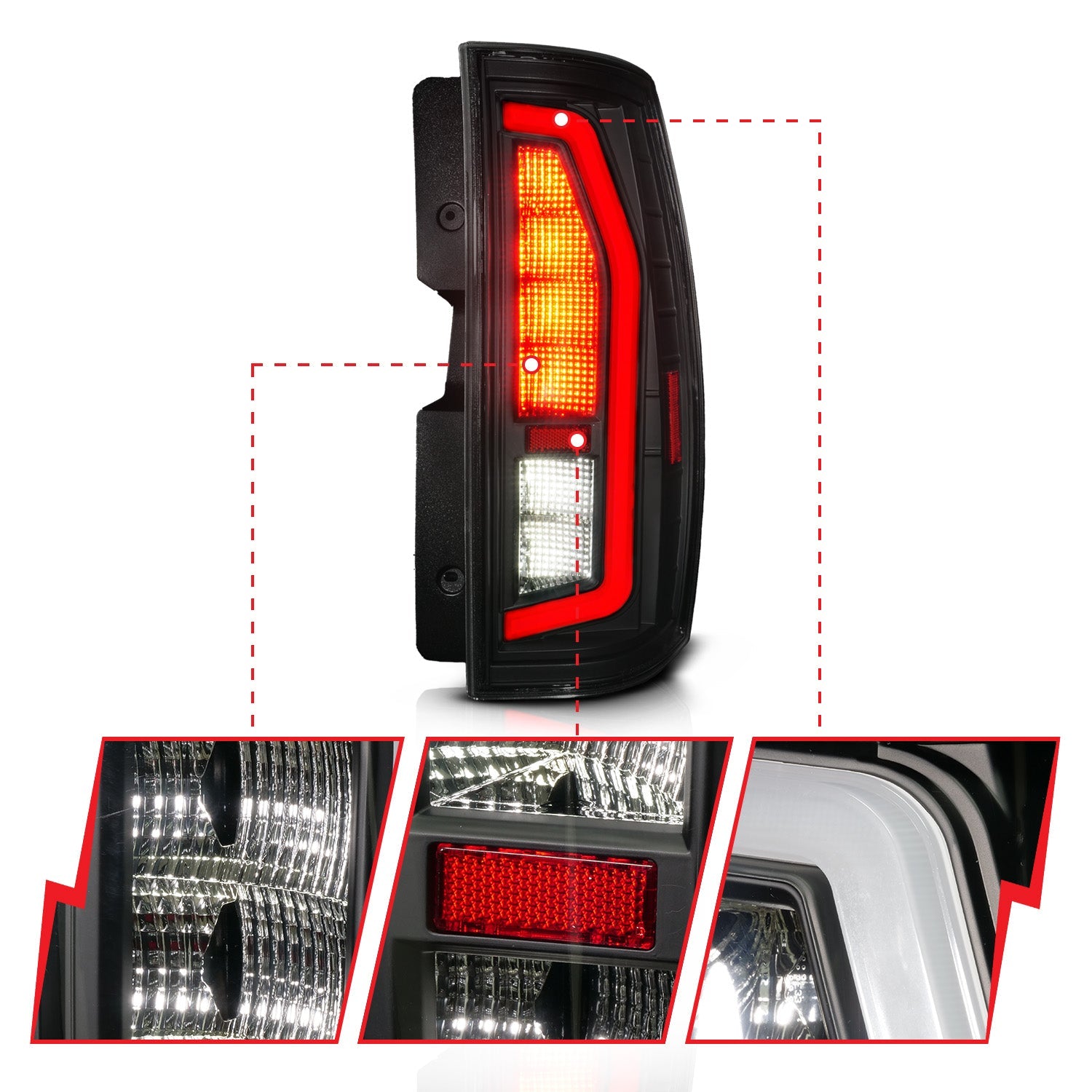 CHEVY TAHOE/SUBURBAN / GMC YUKON/YUKON XL 07-14 FULL LED LIGHT BAR TAIL LIGHTS BLACK HOUSING SMOKE LENS G2