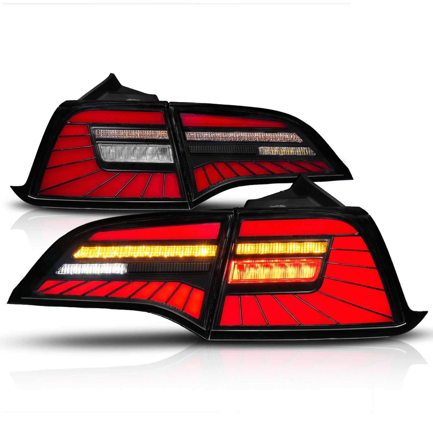 TESLA MODEL 3 17-23/MODEL Y 20-24 LED TAIL LIGHTS BLACK HOUSING SMOKE LENS (W/ SEQUENTIAL) (4PCS)