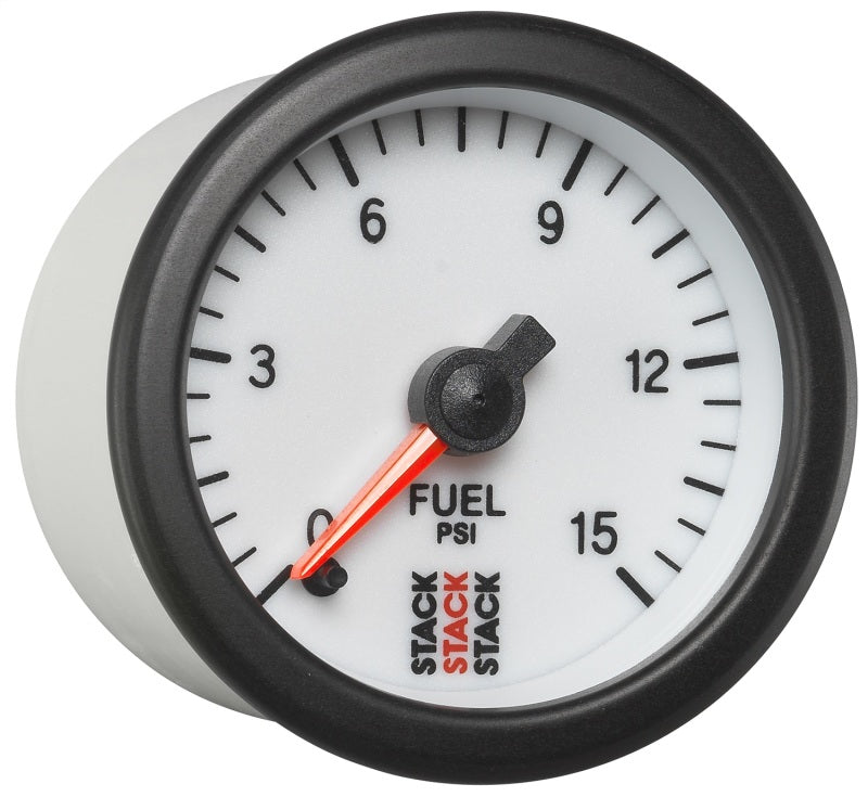 Autometer Stack 52mm 0-15 PSI 1/8in NPTF Male Pro Stepper Motor Fuel Pressure Gauge - White-SR1 Performance