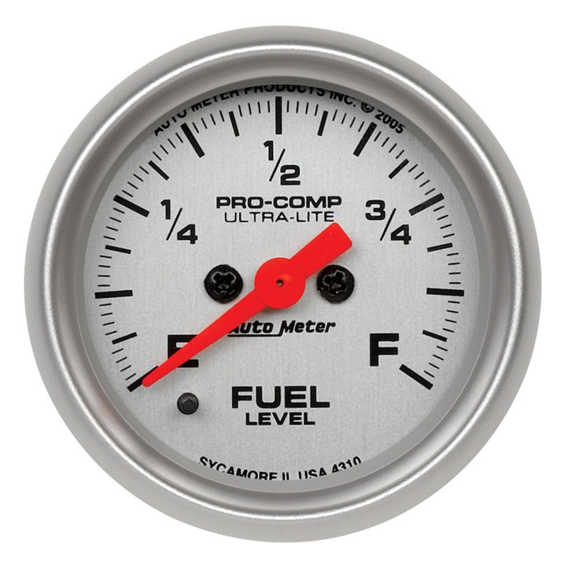 Autometer Ultra-Lite 52mm 0-280 ohm Adj Full Sweep Electronic Fuel Level Programmable Empty-Full Ga-SR1 Performance