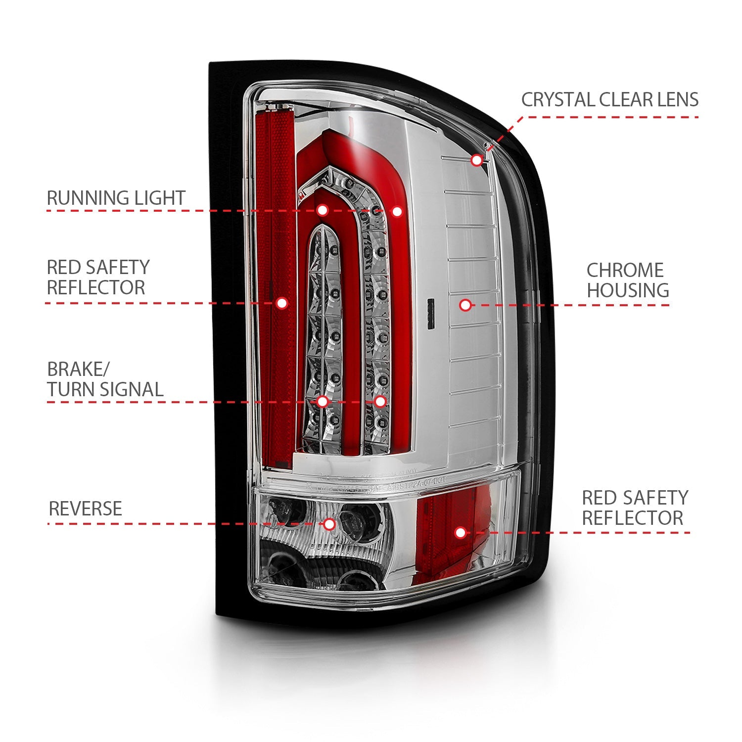 CHEVY SILVERADO 1500 07-13 / 2500HD/3500HD 07-14 LED LIGHT BAR STYLE TAIL LIGHTS CHROME