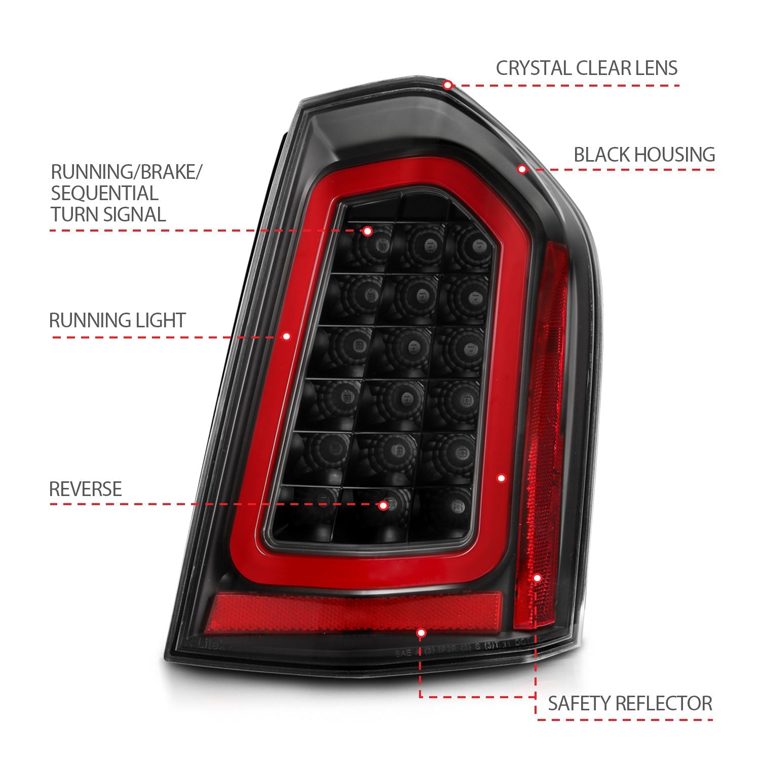 11-14 CHRYSLER 300 LED TAIL LIGHTS BLACK W/ SEQUENTIAL SIGNAL