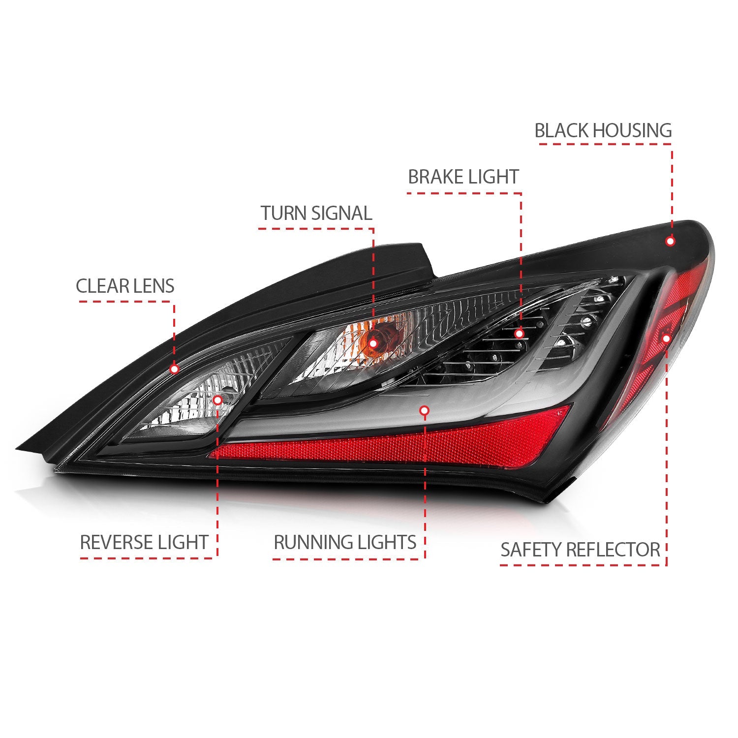 HYUNDAI GENESIS 10-16 2DR LED TAIL LIGHTS BLACK DARK SMOKE LENS
