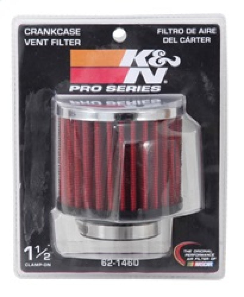 K&N 1.5in Flange ID x 3in OD x 2.5in H Chrome Finish Rubber Base Crankcase Vent Filter-SR1 Performance