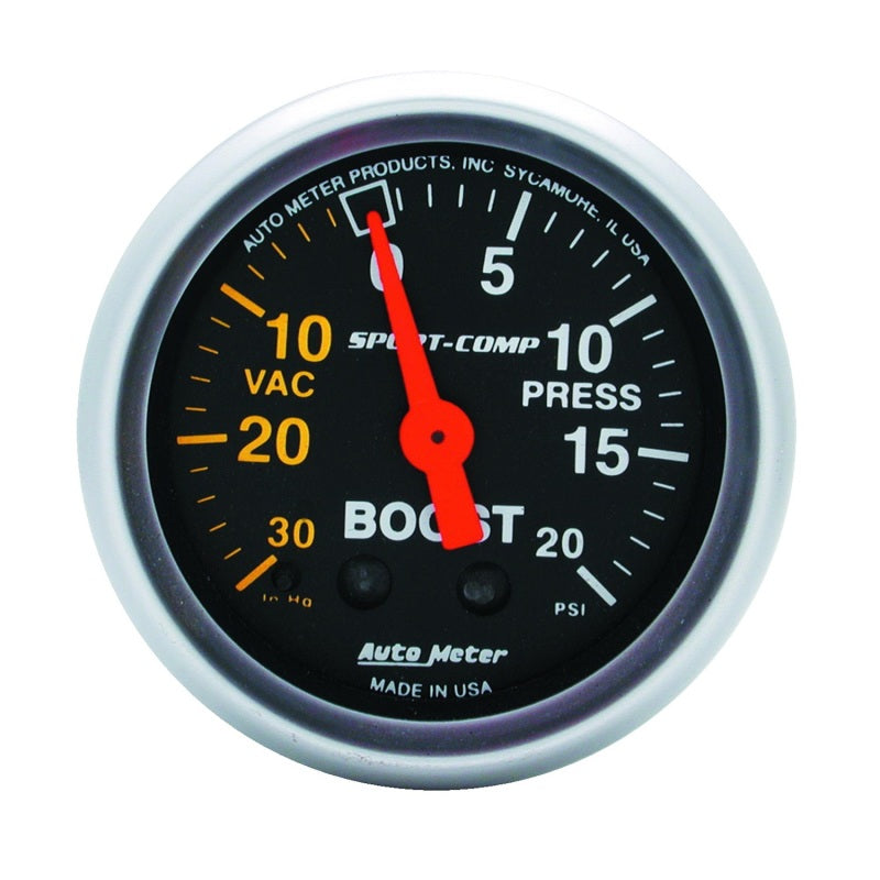 Autometer Sport-Comp 52mm 20 PSI Mechanical Boost Gauge-SR1 Performance