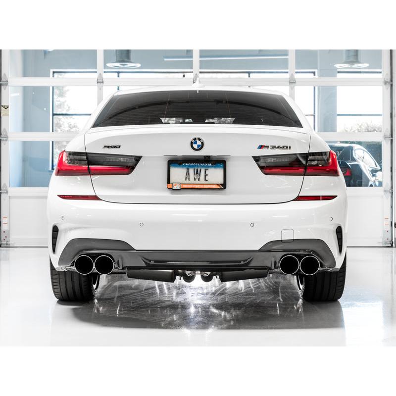 AWE Tuning 2019+ BMW M340i (G20) Resonated Touring Edition Exhaust - Quad Chrome Silver Tips