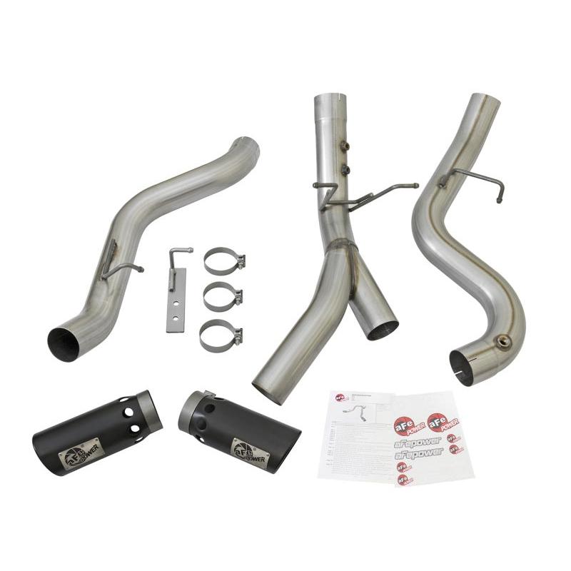 aFe ATLAS 4in DPF-Back Alum Steel Exhaust System w/Dual Exit Black Tip 2017 GM Duramax 6.6L (td)