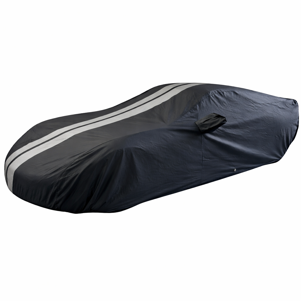 Corvette Ultraguard PEVA Car Cover - Indoor/Outdoor Waterproof Protection - Black W/ Gray Stripes : 2005-2013 C6, Z06, Grand Sport, ZR1