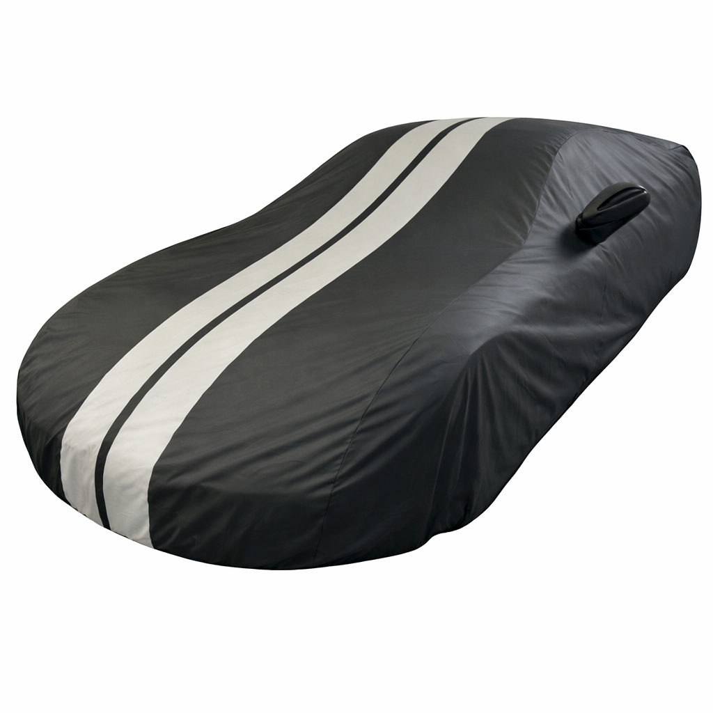 Corvette Ultraguard PEVA Car Cover - Indoor/Outdoor Waterproof Protection - Black W/ Gray Stripes : 2005-2013 C6, Z06, Grand Sport, ZR1