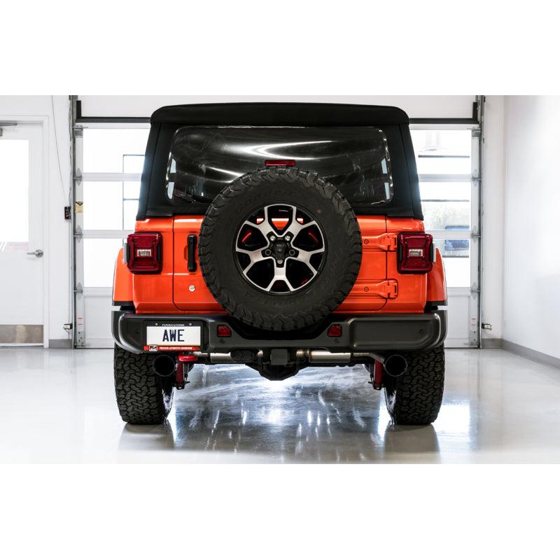 AWE Tuning 2018+ Jeep Wrangler JL/JLU Tread Edition Axle-Back Dual Exhaust - Diamond Black Tips