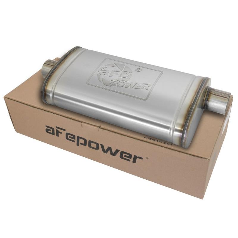 aFe MACHForce XP SS Muffler 3in Center Inlet / 3in Offset Outlet 22in L x 11n W x 6in H Body-SR1 Performance
