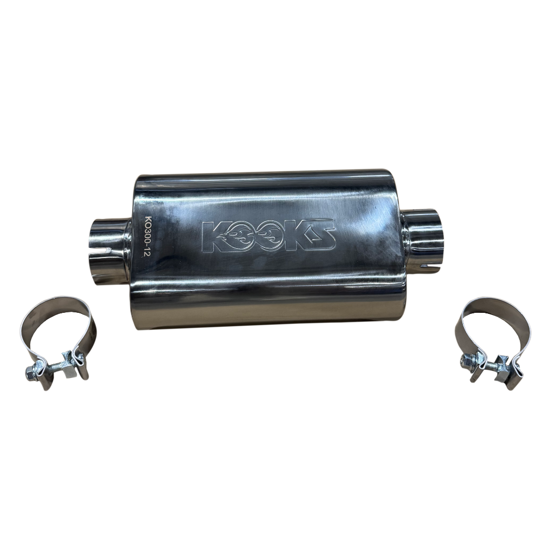 3" Oval Clamp In Center/Center Muffler 12" Long Body . Polished Stainless Steel.