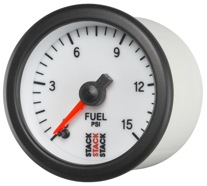 Autometer Stack 52mm 0-15 PSI 1/8in NPTF Male Pro Stepper Motor Fuel Pressure Gauge - White-SR1 Performance