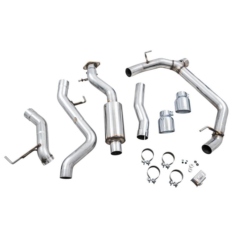 AWE Tuning 2021+ Ford Bronco 0FG Dual Rear Exit Exhaust w/Chrome Silver Tips & Bash Guard