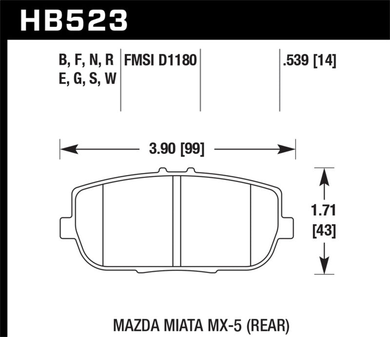 Hawk 06-11 Mazda Miata MX-5 Rear DTC-60 Race Brake Pads-SR1 Performance