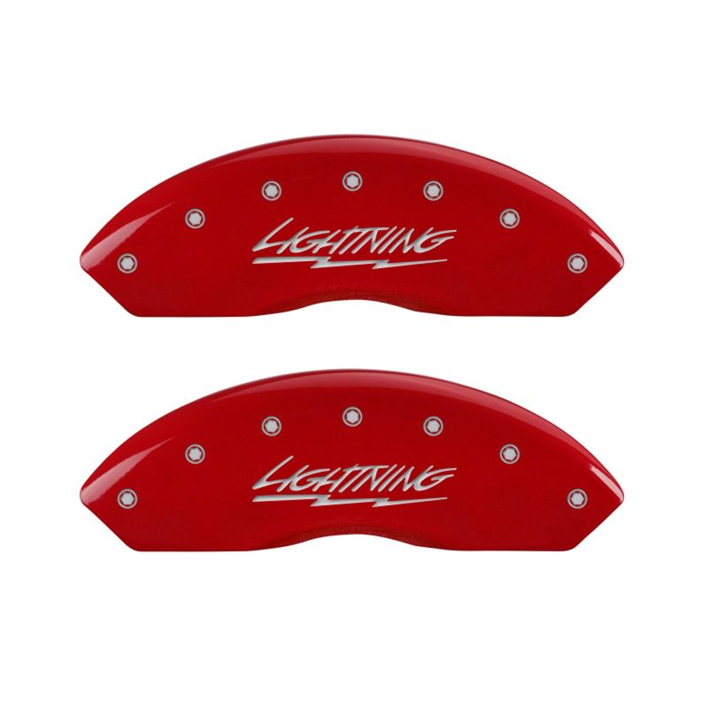 MGP 4 Caliper Covers for Ford F-150 (1999-2004) - Red Lightning Finish with Silver Engraving