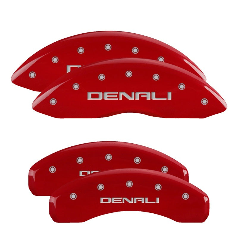 MGP 4 Caliper Covers Engraved Front &amp; Rear Denali Red finish Silver Engraved