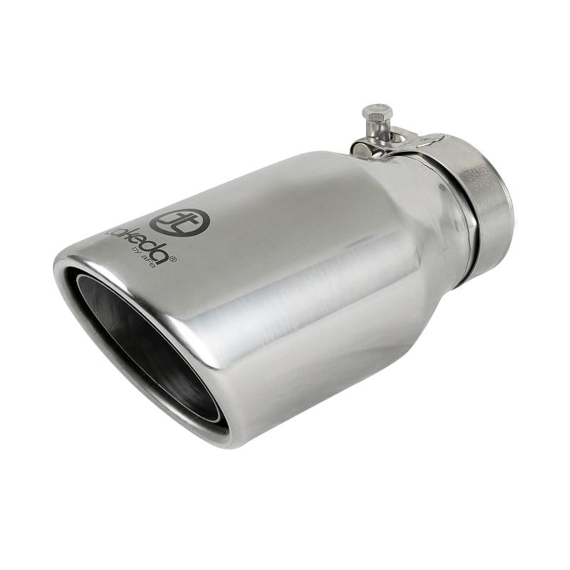 aFe Takeda 304 Stainless Steel Clamp-On Exhaust Tip 2.5in. Inlet / 4in. Outlet / 8in. L - Polished-SR1 Performance