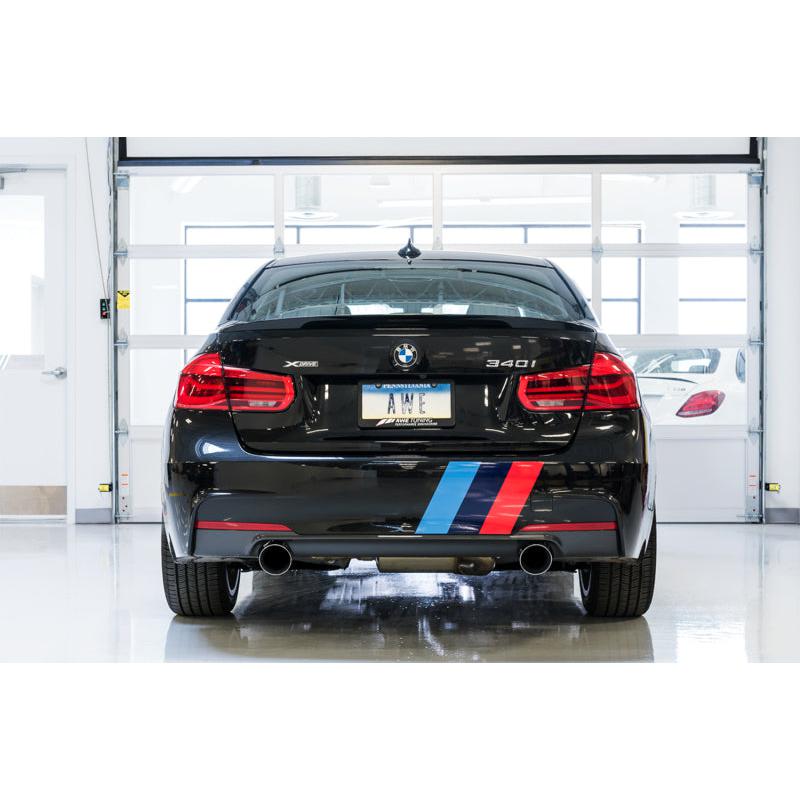 AWE Tuning BMW F3X 340i Touring Edition Axle-Back Exhaust - Chrome Silver Tips (102mm)