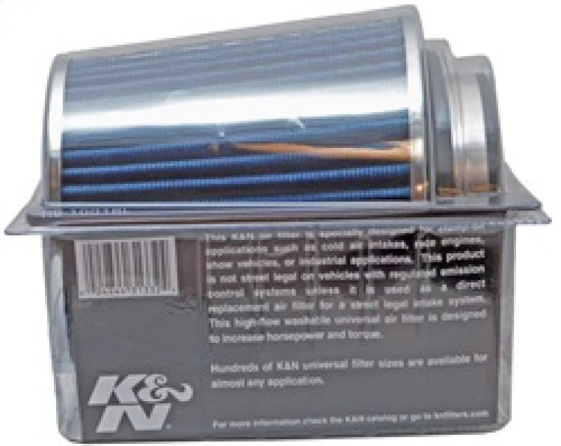 K&N Universal Air Filter Chrome Round Tapered Blue - 4in Flange ID x 1.125in Flange Length x 5.5in H-SR1 Performance