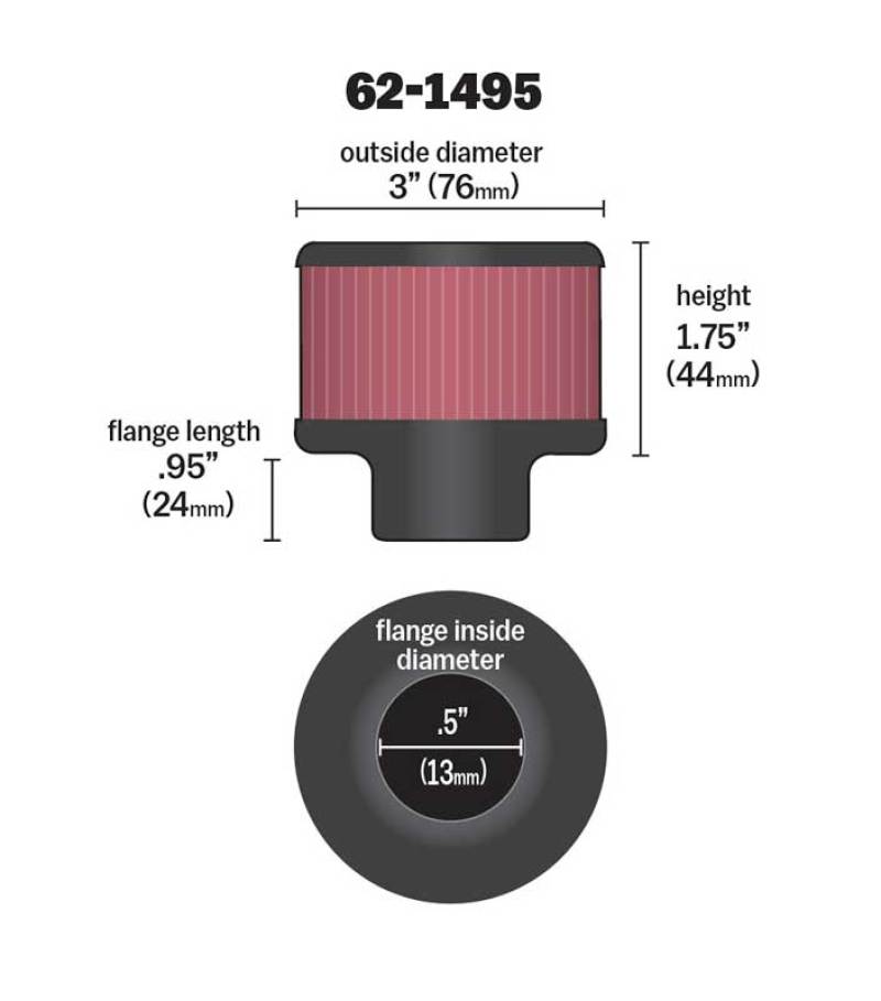 K&N .5in Flange ID x 3in OD x 3.25in H Rubber Base Crankcase Vent Filter-SR1 Performance