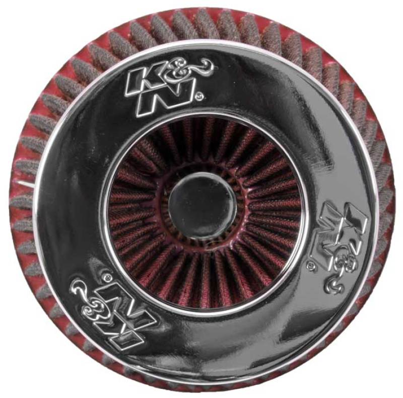 K&N Universal Air Filter Chrome Round Tapered Red - 4in Flange ID x 1.125in Flange Length x 5.5in H-SR1 Performance