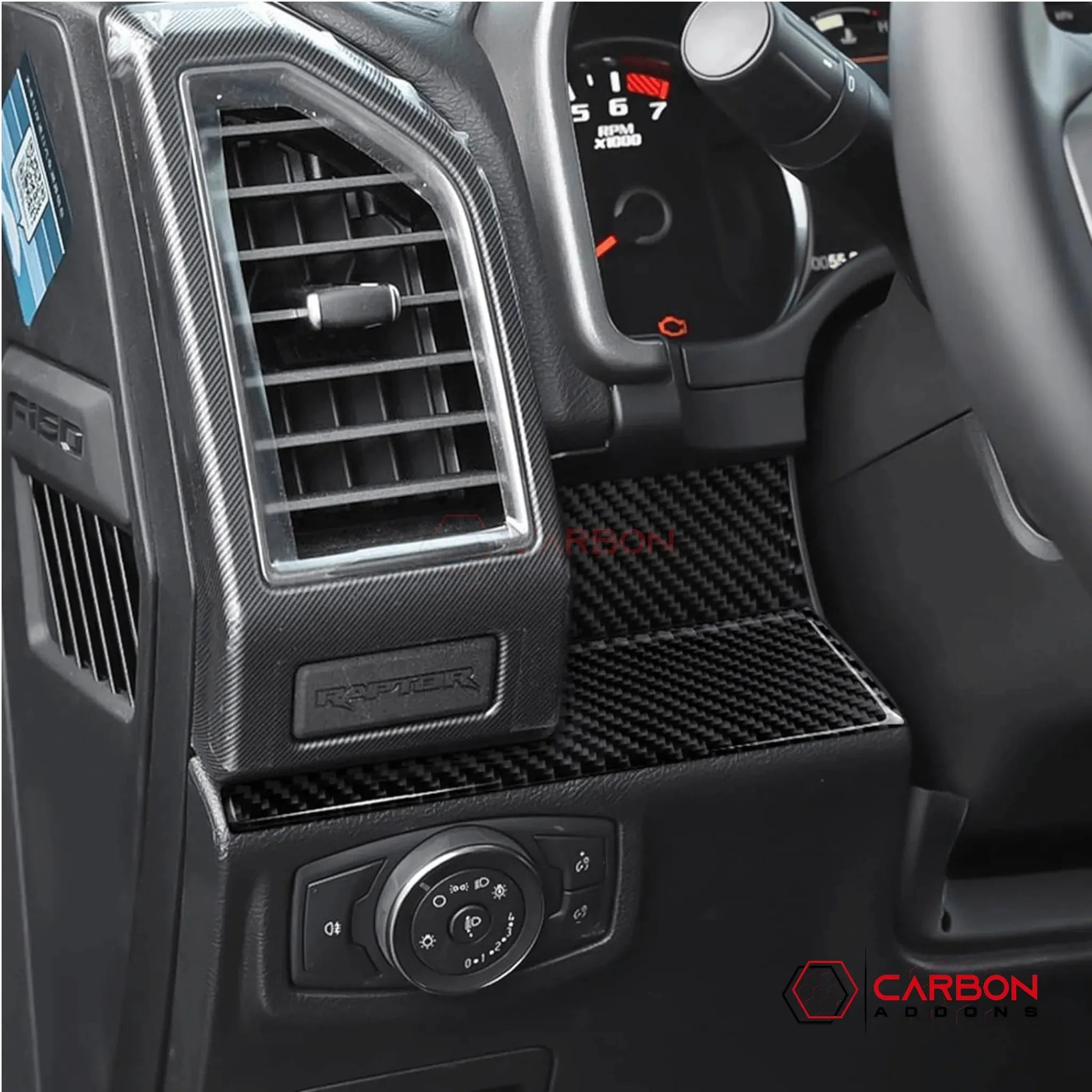 [3pcs] Real Carbon Fiber Dashboard Trim Overlay | 2015-2020 Ford F150 - carbonaddons Carbon Fiber Parts, Accessories, Upgrades, Mods