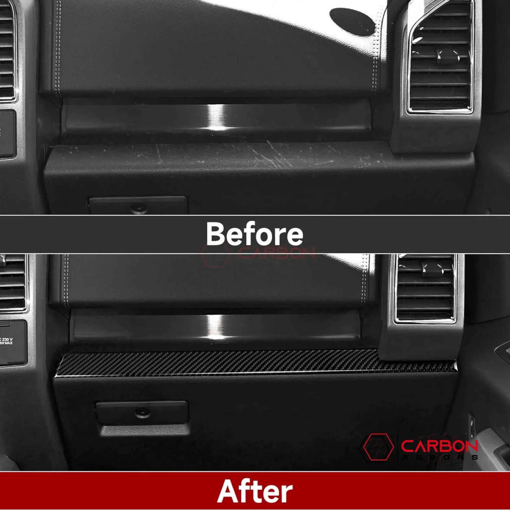 [3pcs] Real Carbon Fiber Dashboard Trim Overlay | 2015-2020 Ford F150 - carbonaddons Carbon Fiber Parts, Accessories, Upgrades, Mods