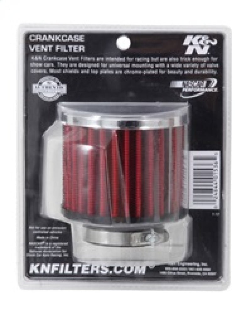 K&N 1.5in Flange ID x 3in OD x 2.5in H Chrome Finish Rubber Base Crankcase Vent Filter-SR1 Performance