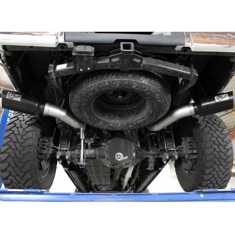aFe Large Bore-HD 4in 409 Stainless Steel DPF-Back Exhaust w/Black Tip 15-16 Ford Diesel V8 Trucks-SR1 Performance