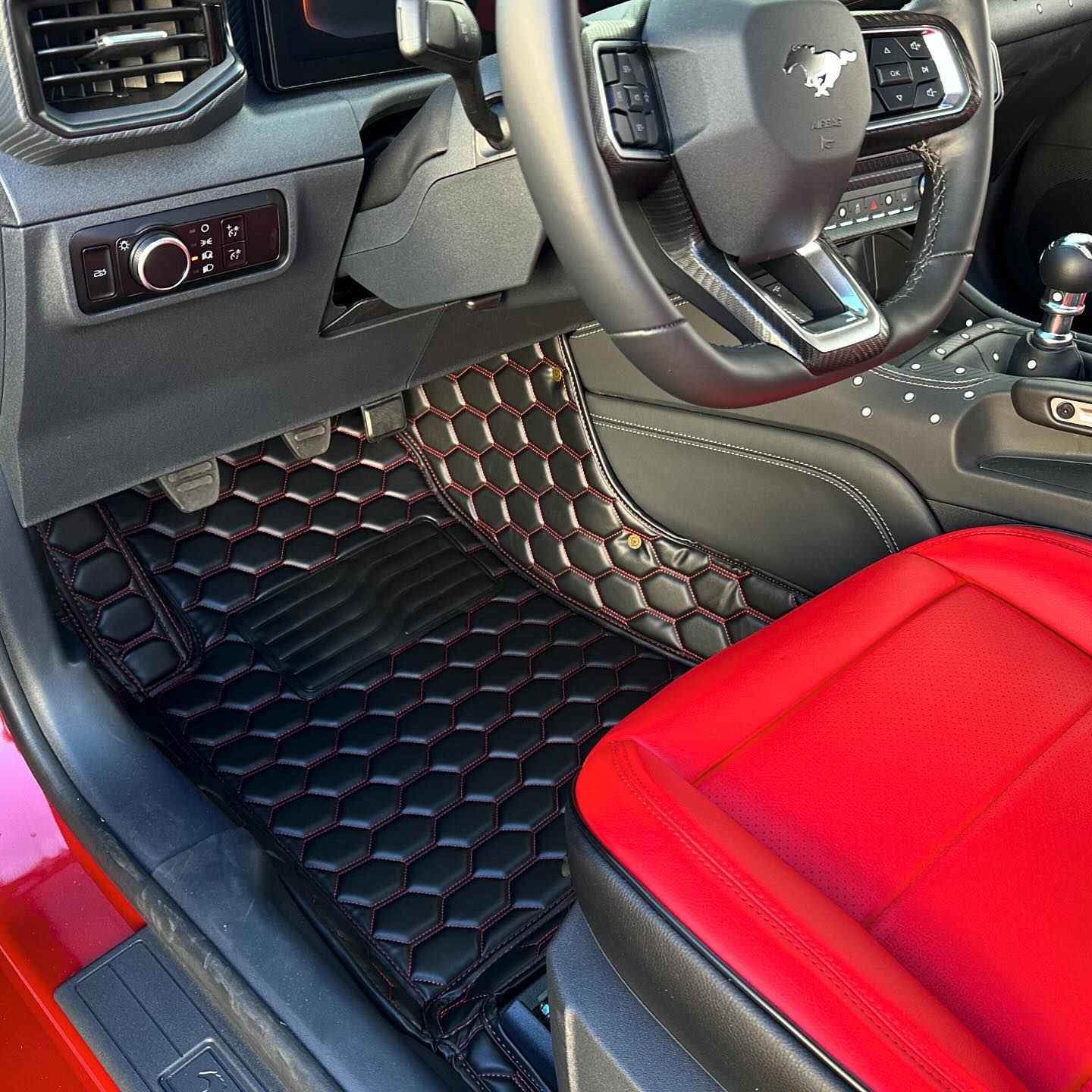 2015-Up Ford Mustang Premium Honeycomb Leather Floor Mat Liners