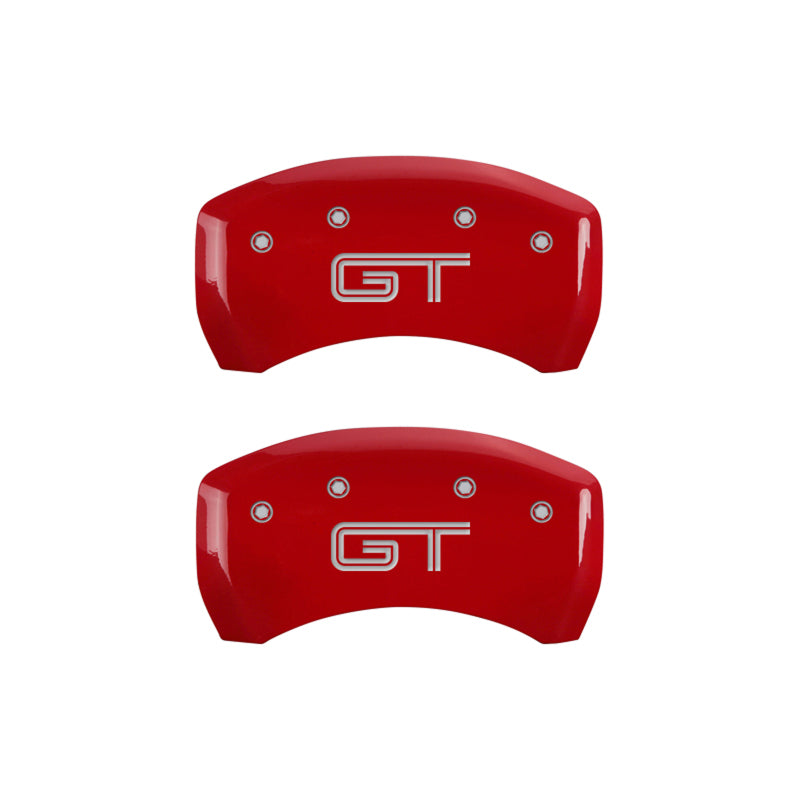 MGP 4 Caliper Covers Engraved Front Mustang Engraved Rear GT Red finish silver ch