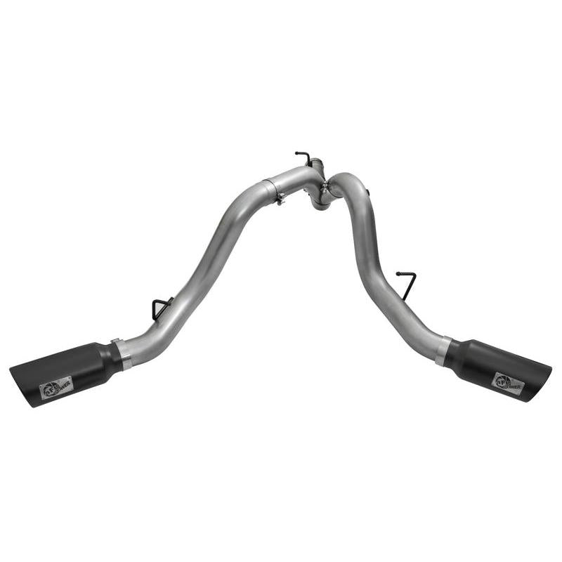 aFe LARGE Bore HD 4in Dual DPF-Back SS Exhaust w/Black Tip 16-17 GM Diesel Truck V8-6.6L (td) LML