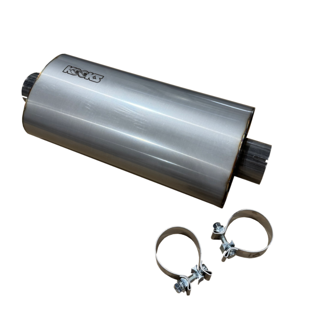 3" Oval Clamp In Center/Center Muffler 18" Long Body . Polished Stainless Steel.